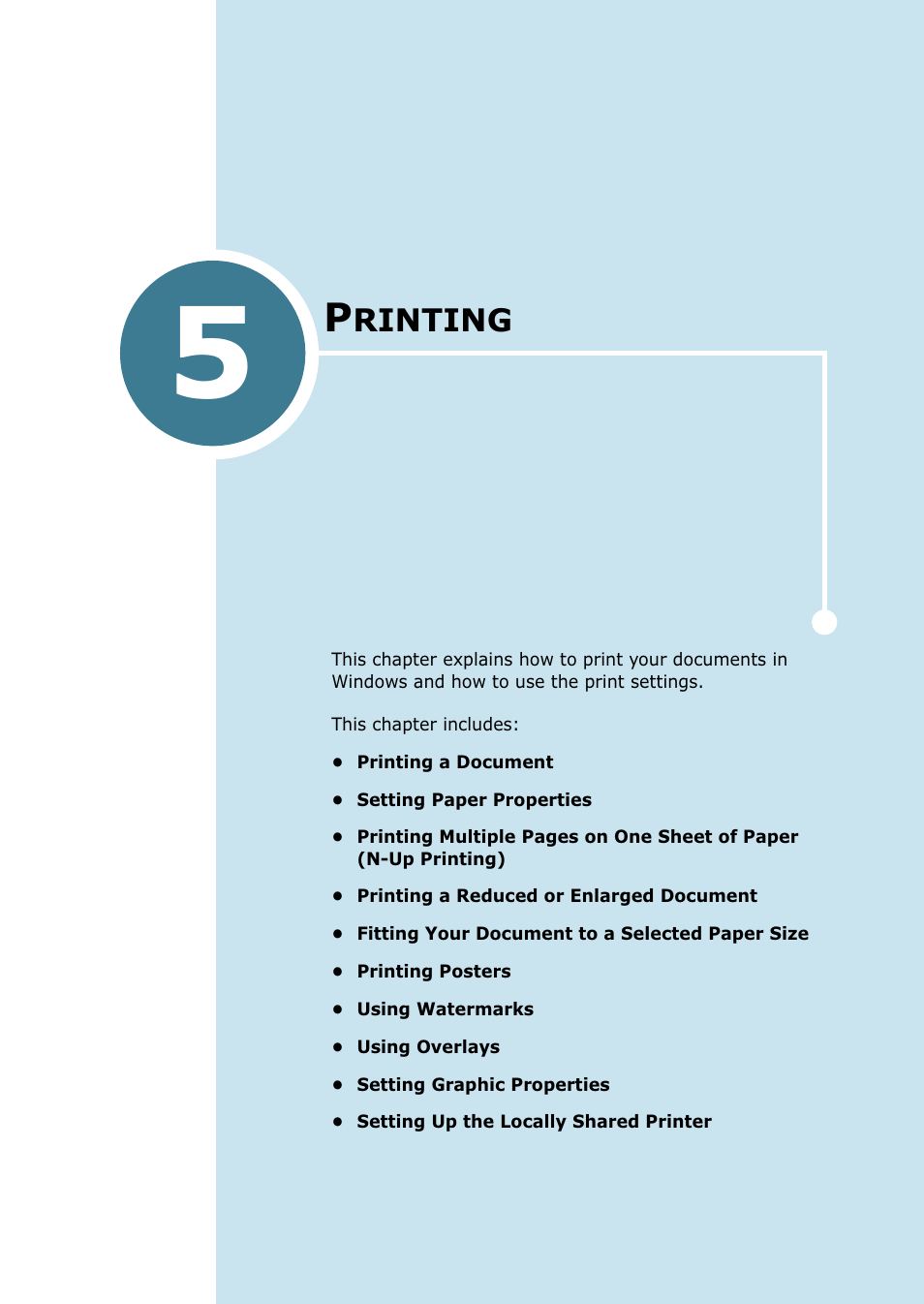 Printing, Chapter 5, Rinting | Samsung SCX-4216F User Manual | Page 78 / 225