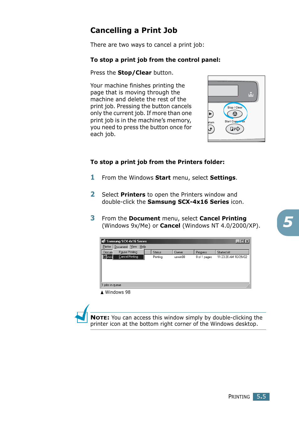 Cancelling a print job | Samsung SCX-4216F User Manual | Page 82 / 225