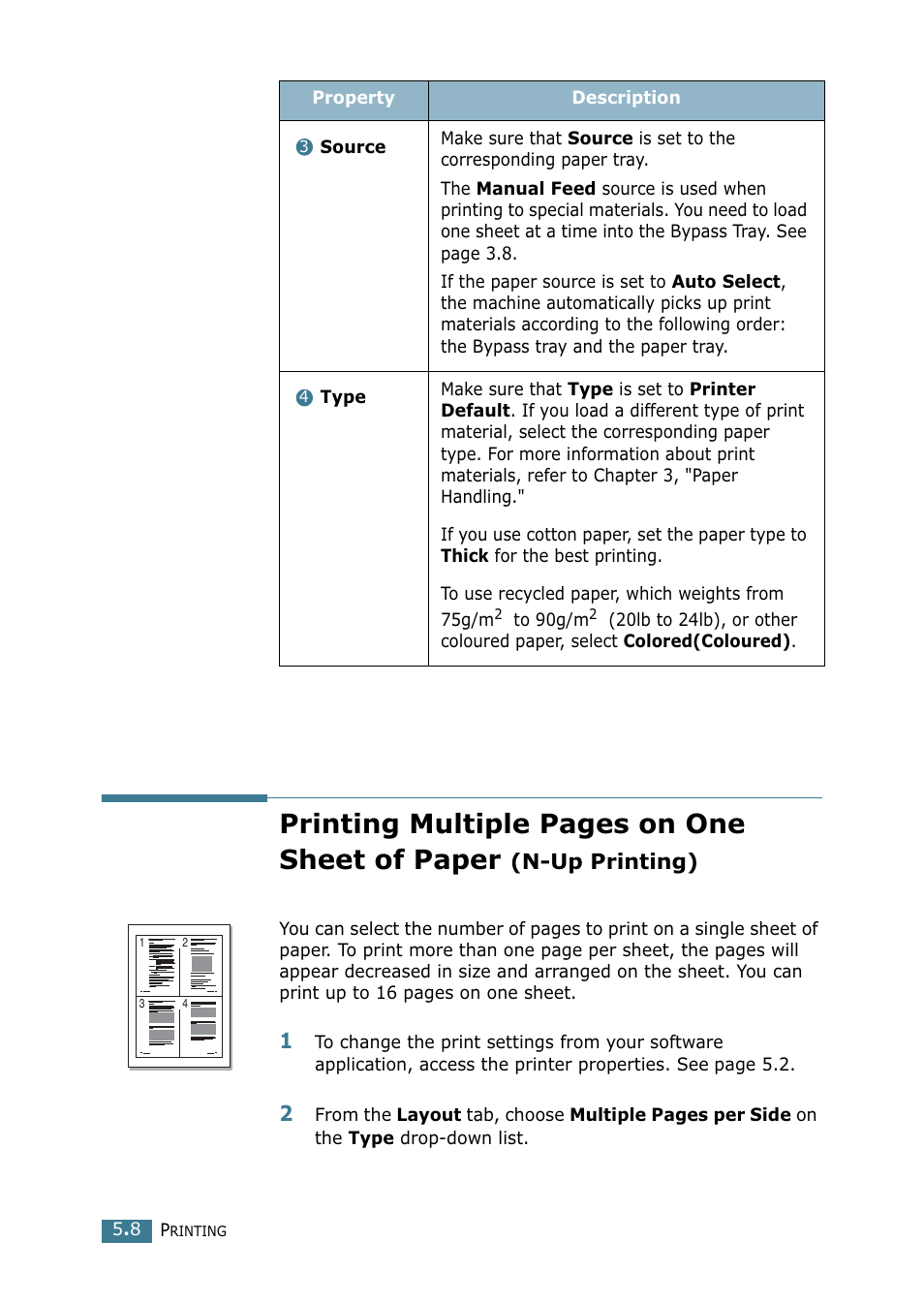 N-up printing), Printing multiple pages on one sheet of paper | Samsung SCX-4216F User Manual | Page 85 / 225