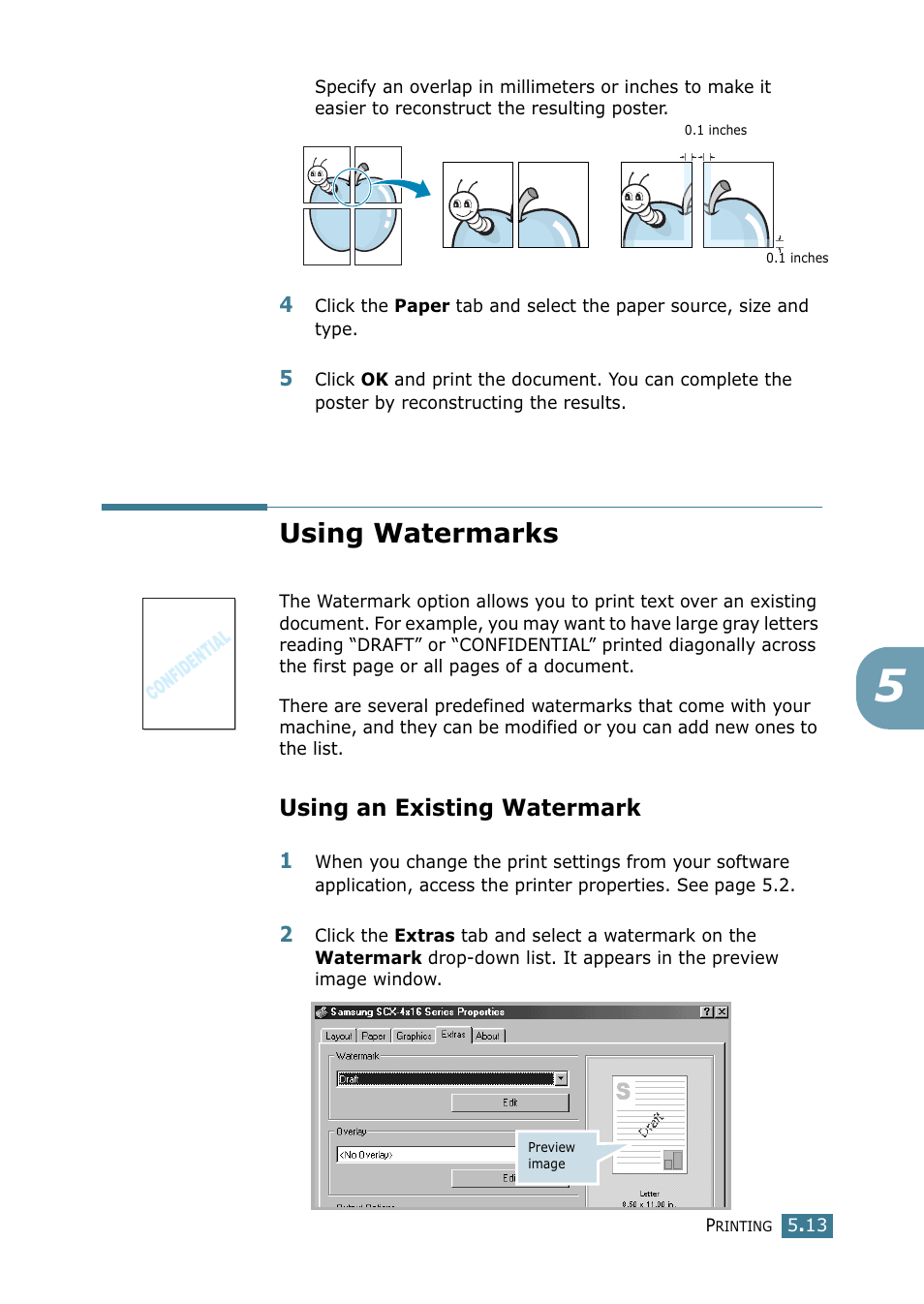Using watermarks, Using an existing watermark | Samsung SCX-4216F User Manual | Page 90 / 225