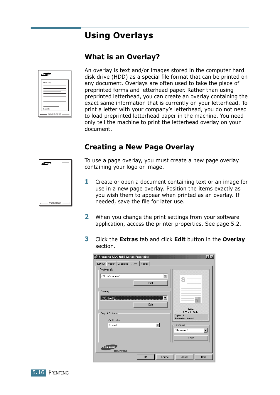 Using overlays, What is an overlay, Creating a new page overlay | Samsung SCX-4216F User Manual | Page 93 / 225