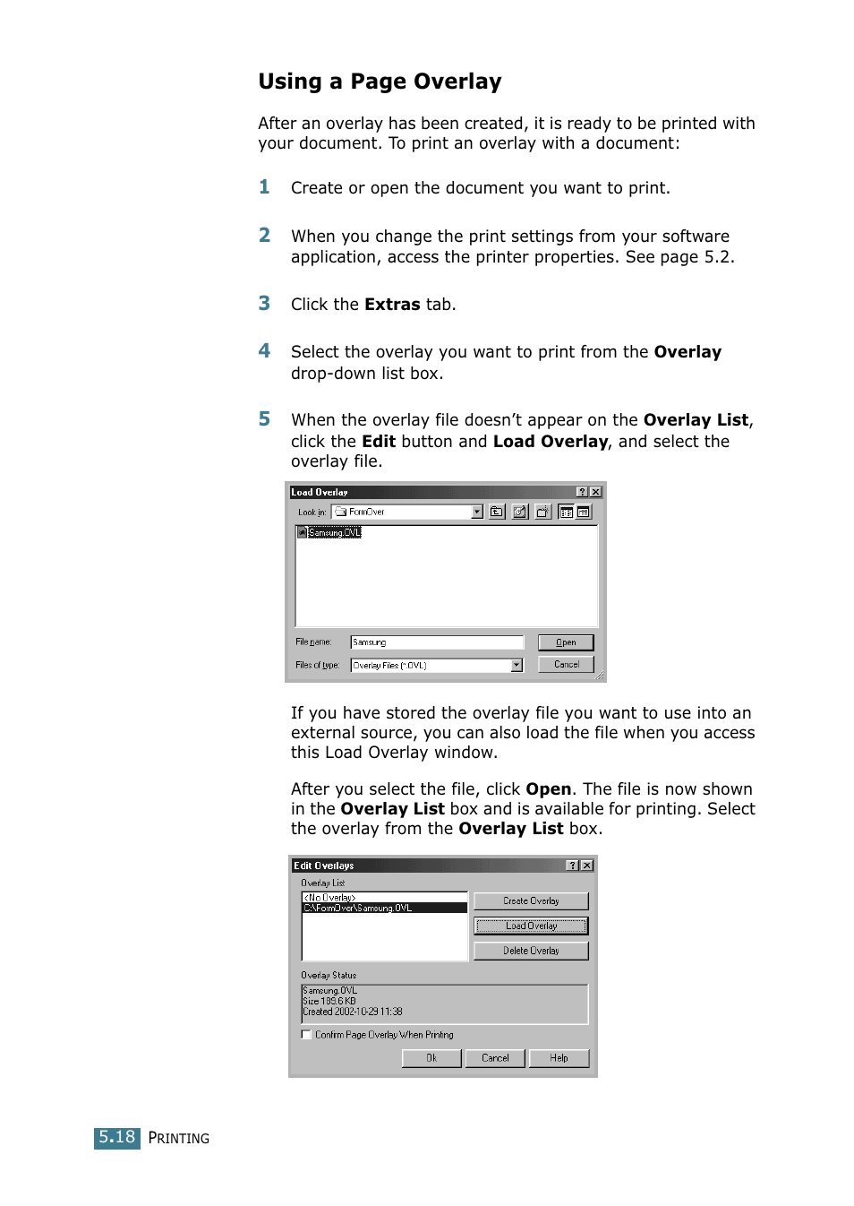 Using a page overlay | Samsung SCX-4216F User Manual | Page 95 / 225