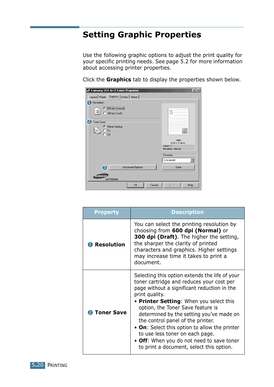 Setting graphic properties | Samsung SCX-4216F User Manual | Page 97 / 225