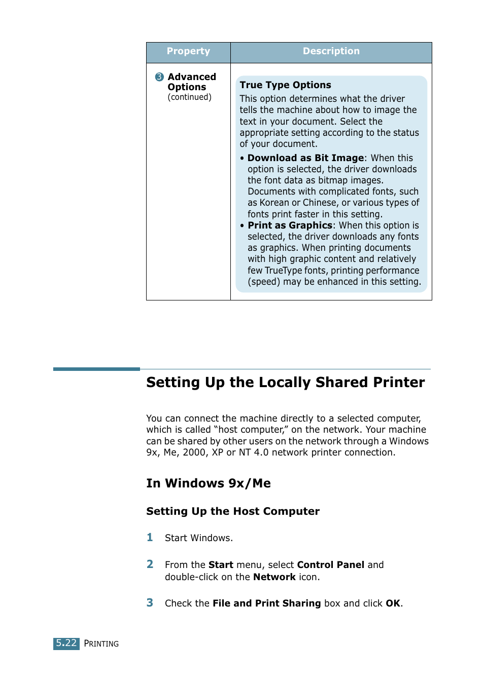 Setting up the locally shared printer, In windows 9x/me | Samsung SCX-4216F User Manual | Page 99 / 225