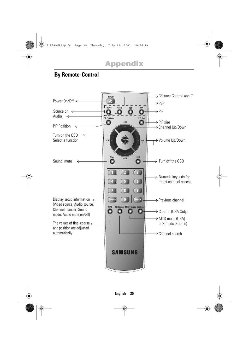 Appendix, By remote-control | Samsung 240MP User Manual | Page 27 / 39