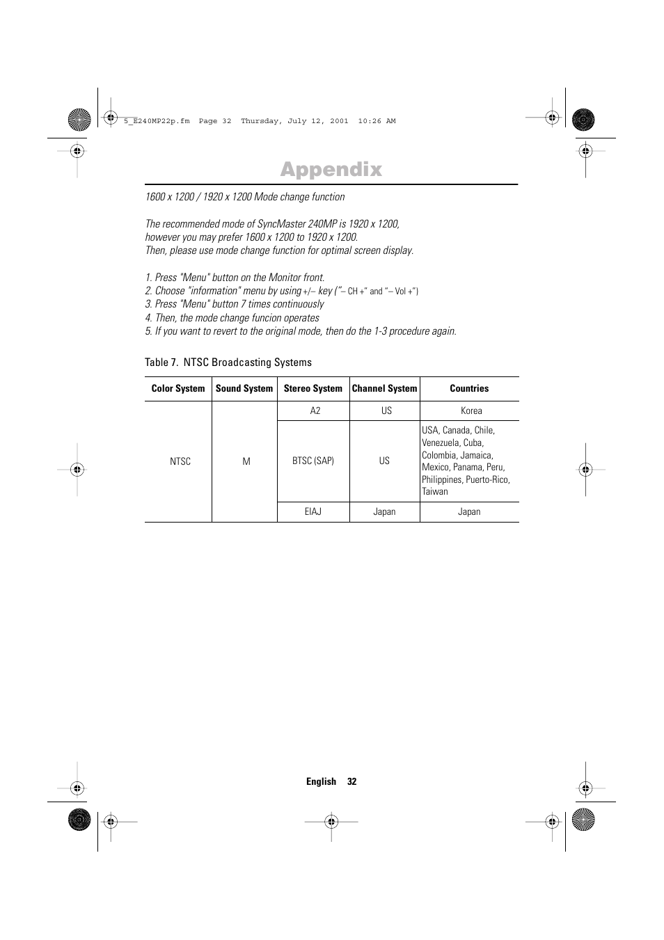 Appendix | Samsung 240MP User Manual | Page 34 / 39