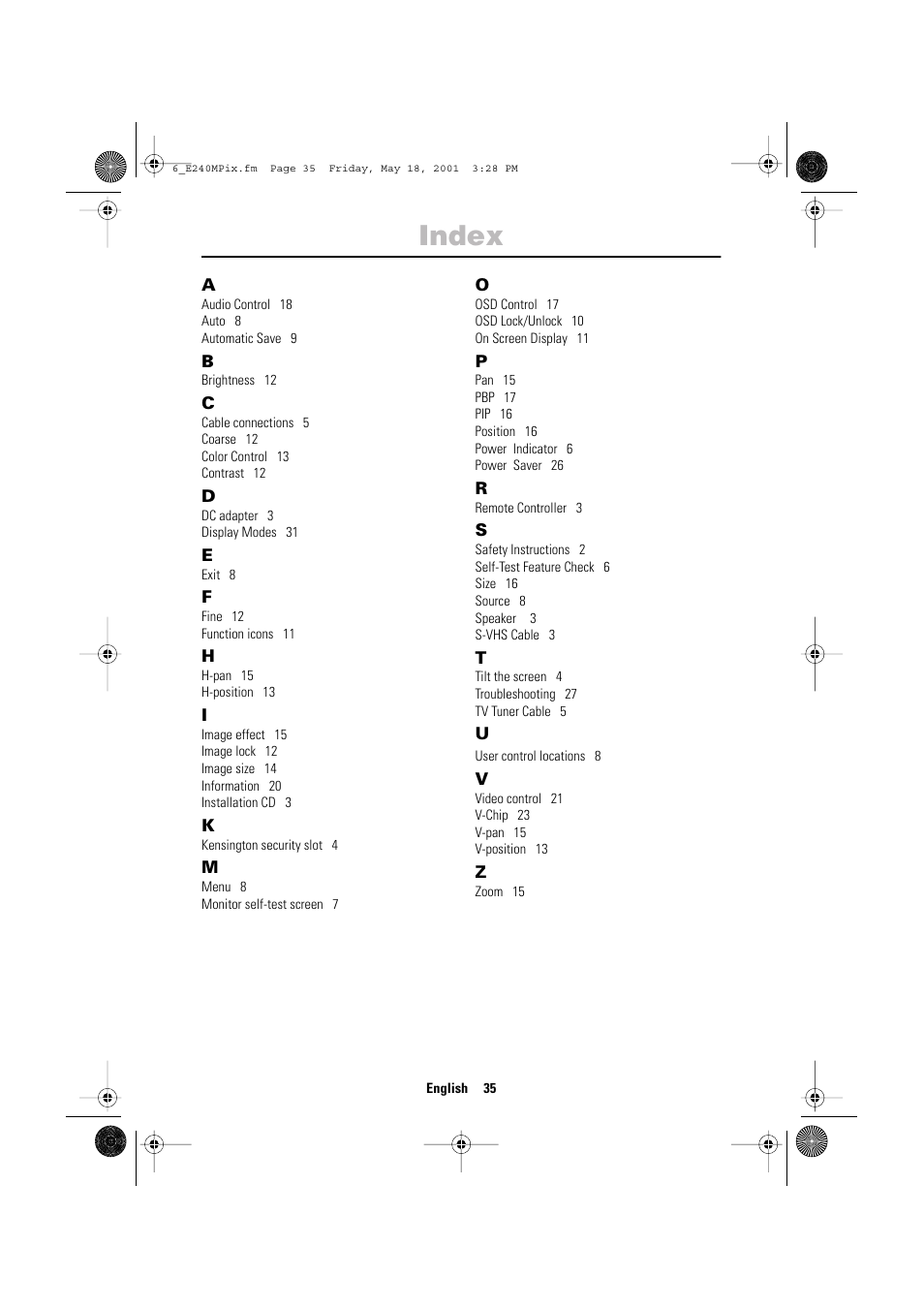 Index | Samsung 240MP User Manual | Page 37 / 39