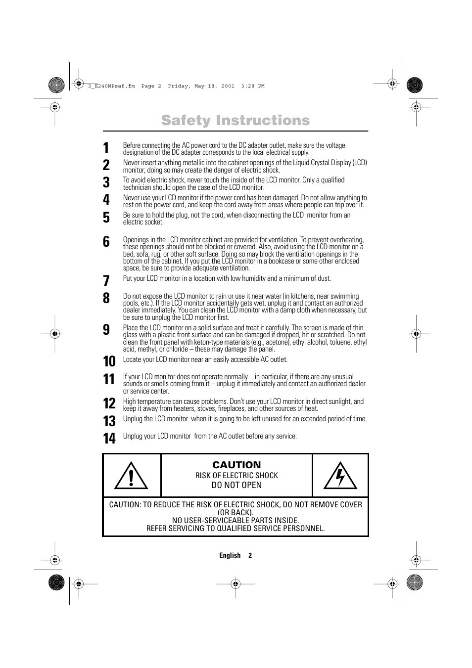 Safety instructions | Samsung 240MP User Manual | Page 4 / 39