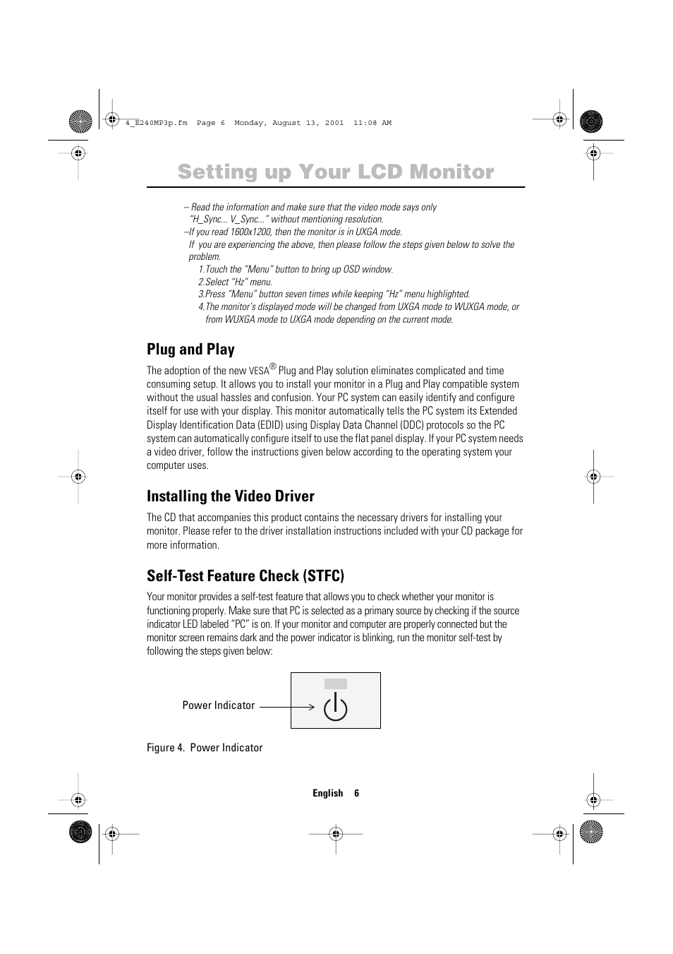 Setting up your lcd monitor, Plug and play, Installing the video driver | Self-test feature check (stfc) | Samsung 240MP User Manual | Page 8 / 39