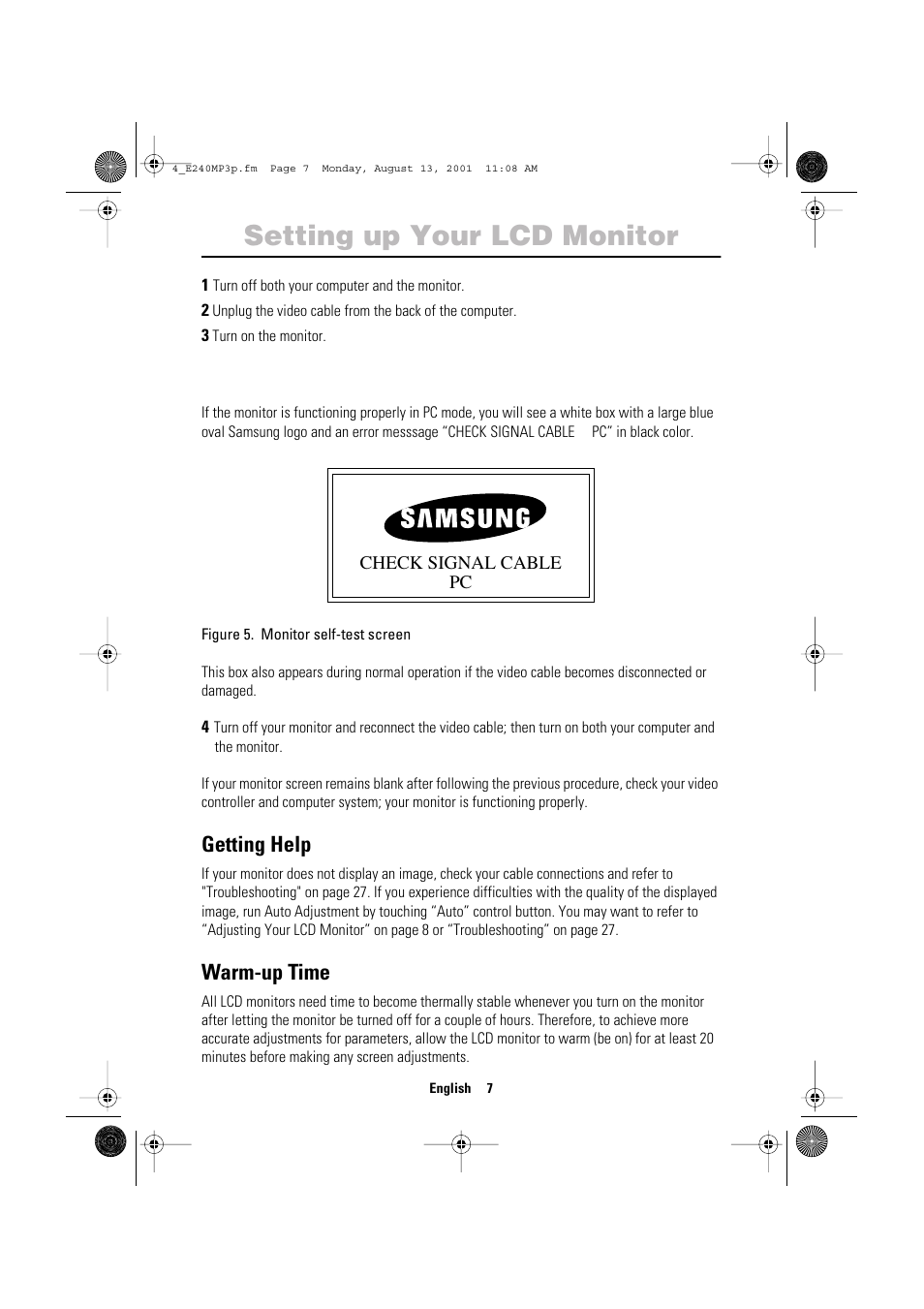 Setting up your lcd monitor | Samsung 240MP User Manual | Page 9 / 39