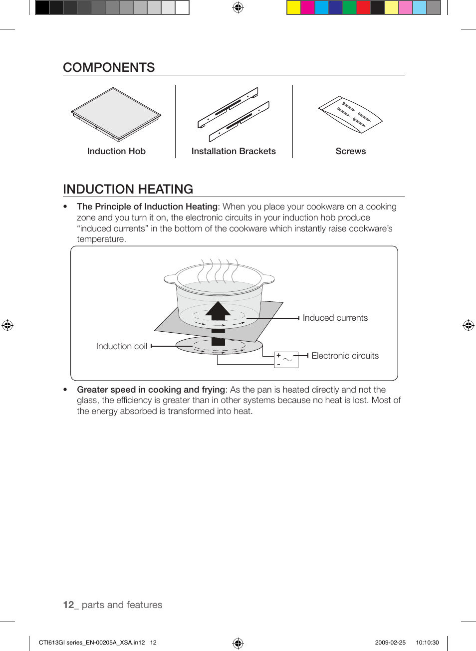 Components, Induction heating | Samsung CTI613GI User Manual | Page 12 / 28