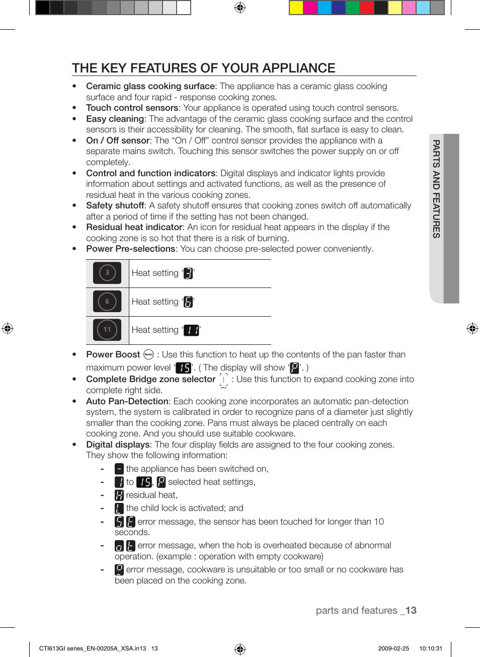 The key features of your appliance | Samsung CTI613GI User Manual | Page 13 / 28
