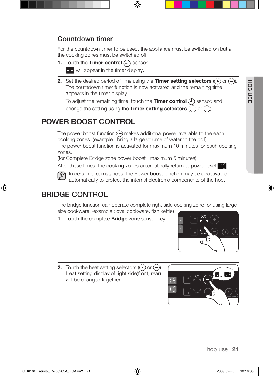Power boost control, Bridge control, Countdown timer | Samsung CTI613GI User Manual | Page 21 / 28