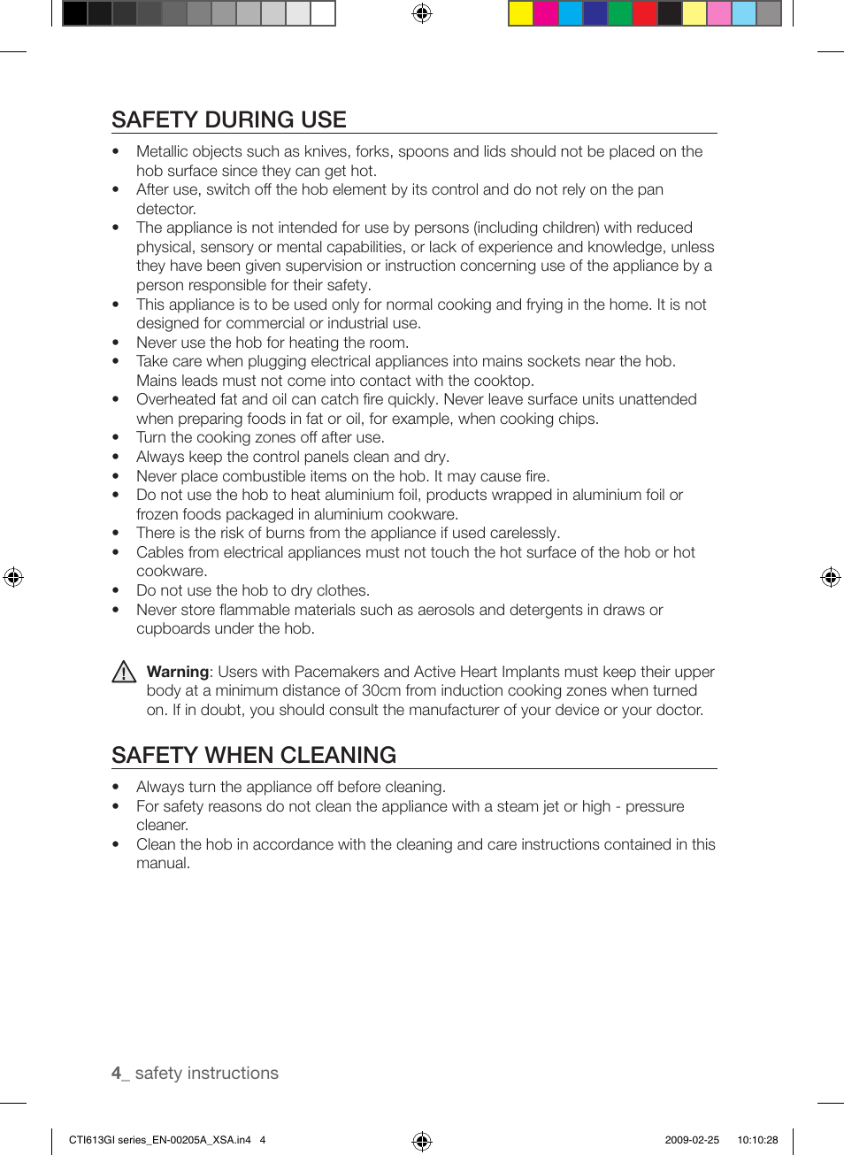 Safety during use, Safety when cleaning | Samsung CTI613GI User Manual | Page 4 / 28