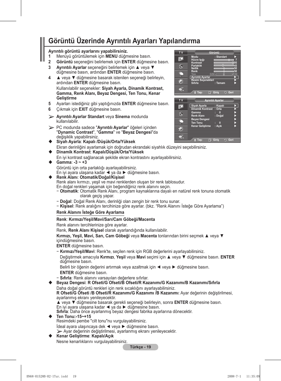 Görüntü üzerinde ayrıntılı ayarları yapılandırma | Samsung BN68-01528B-02 User Manual | Page 106 / 427