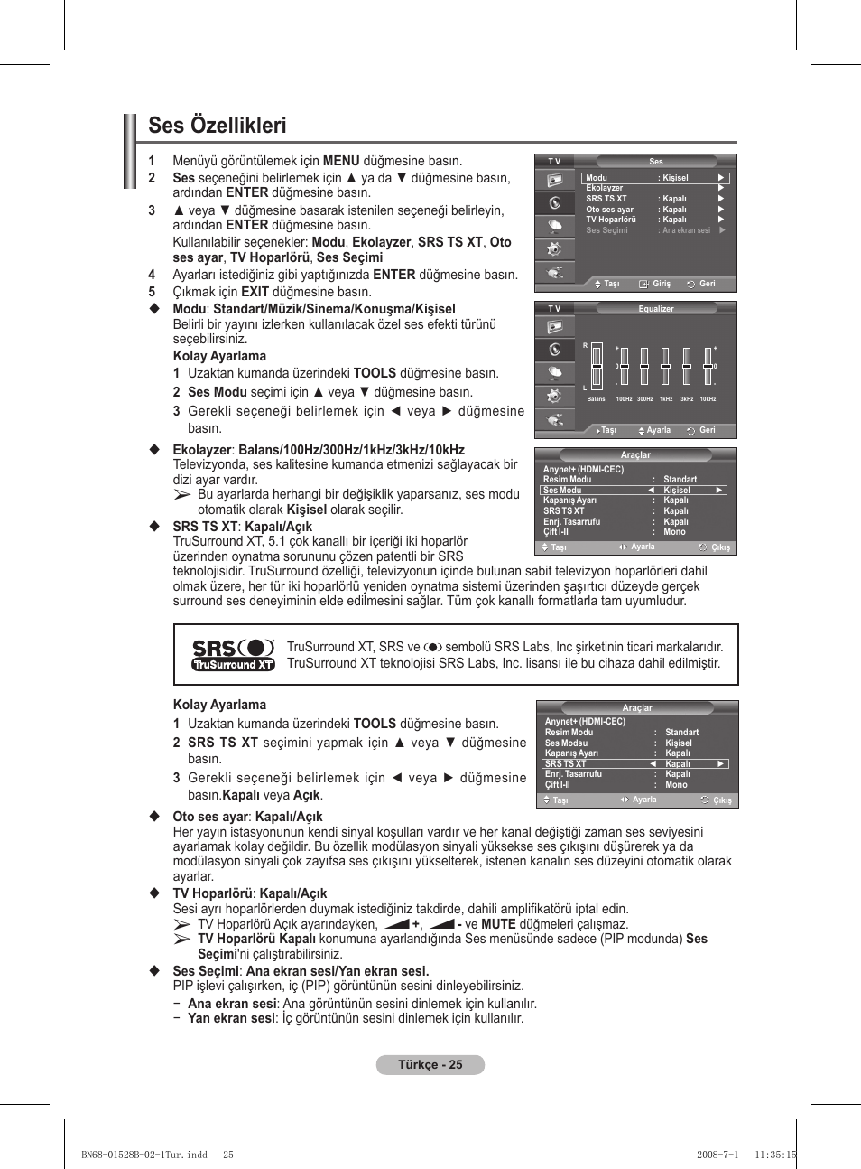 Ses özellikleri | Samsung BN68-01528B-02 User Manual | Page 112 / 427