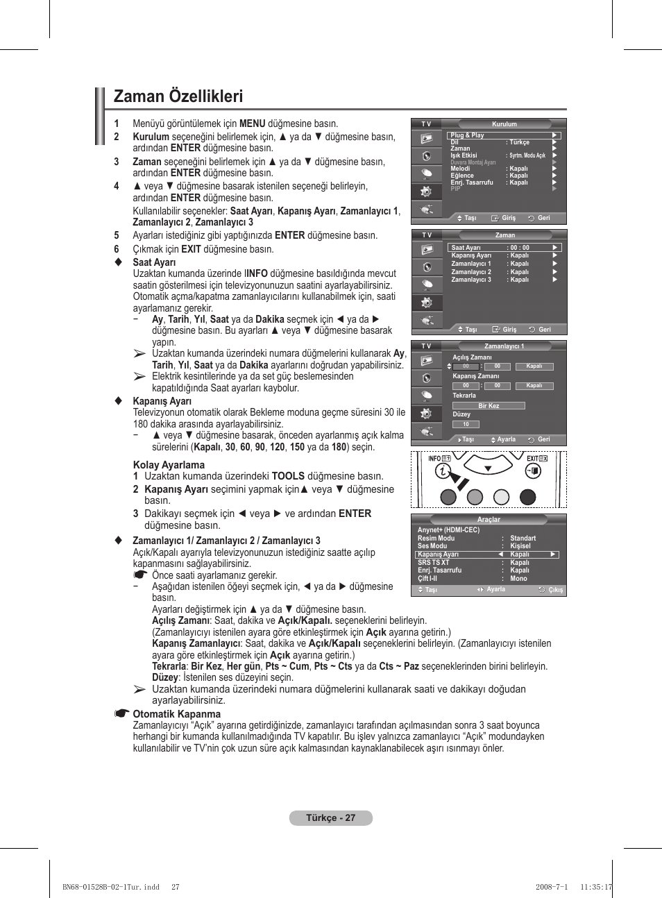 Zaman özellikleri | Samsung BN68-01528B-02 User Manual | Page 114 / 427