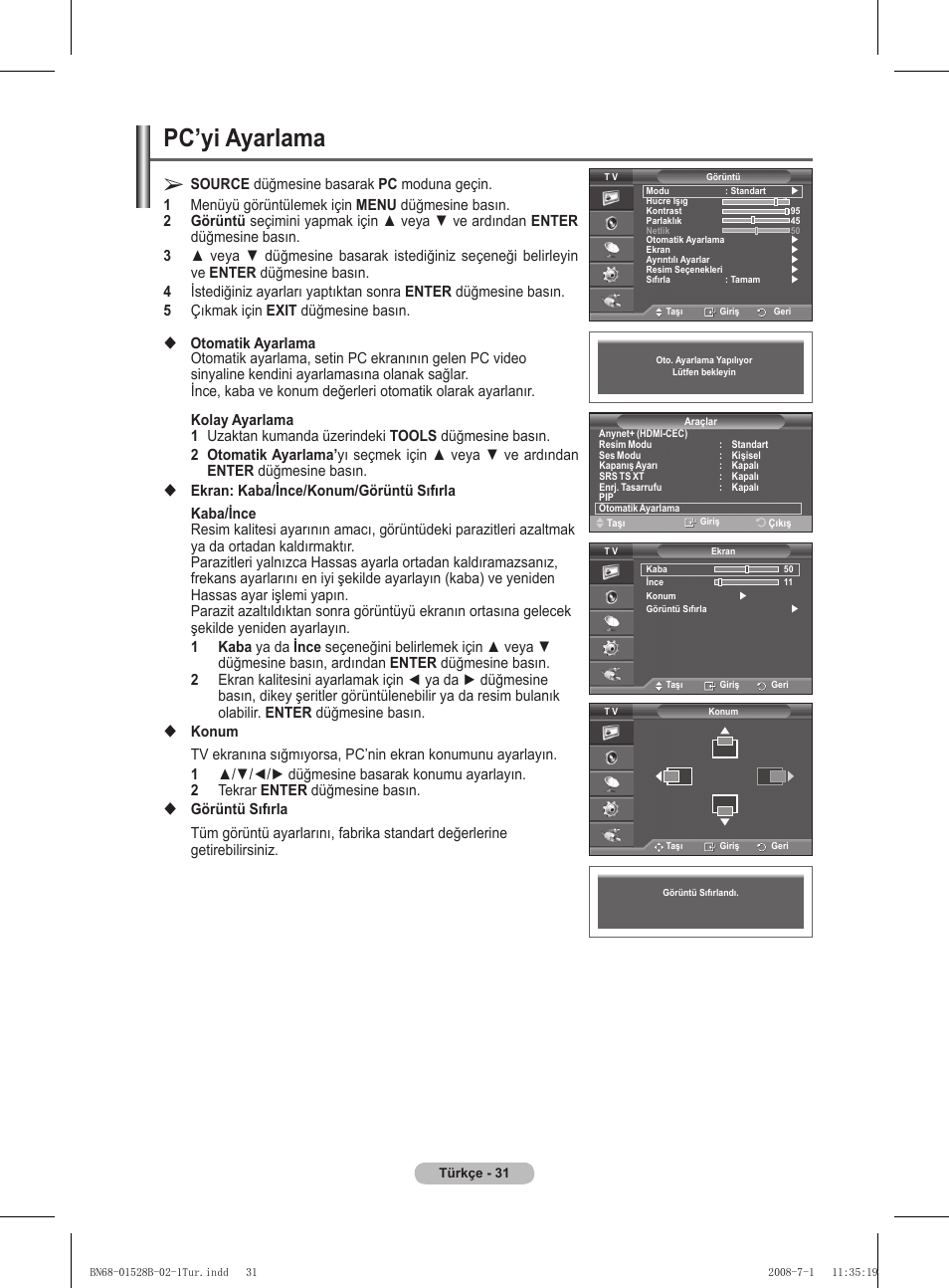 Pc’yi ayarlama | Samsung BN68-01528B-02 User Manual | Page 118 / 427