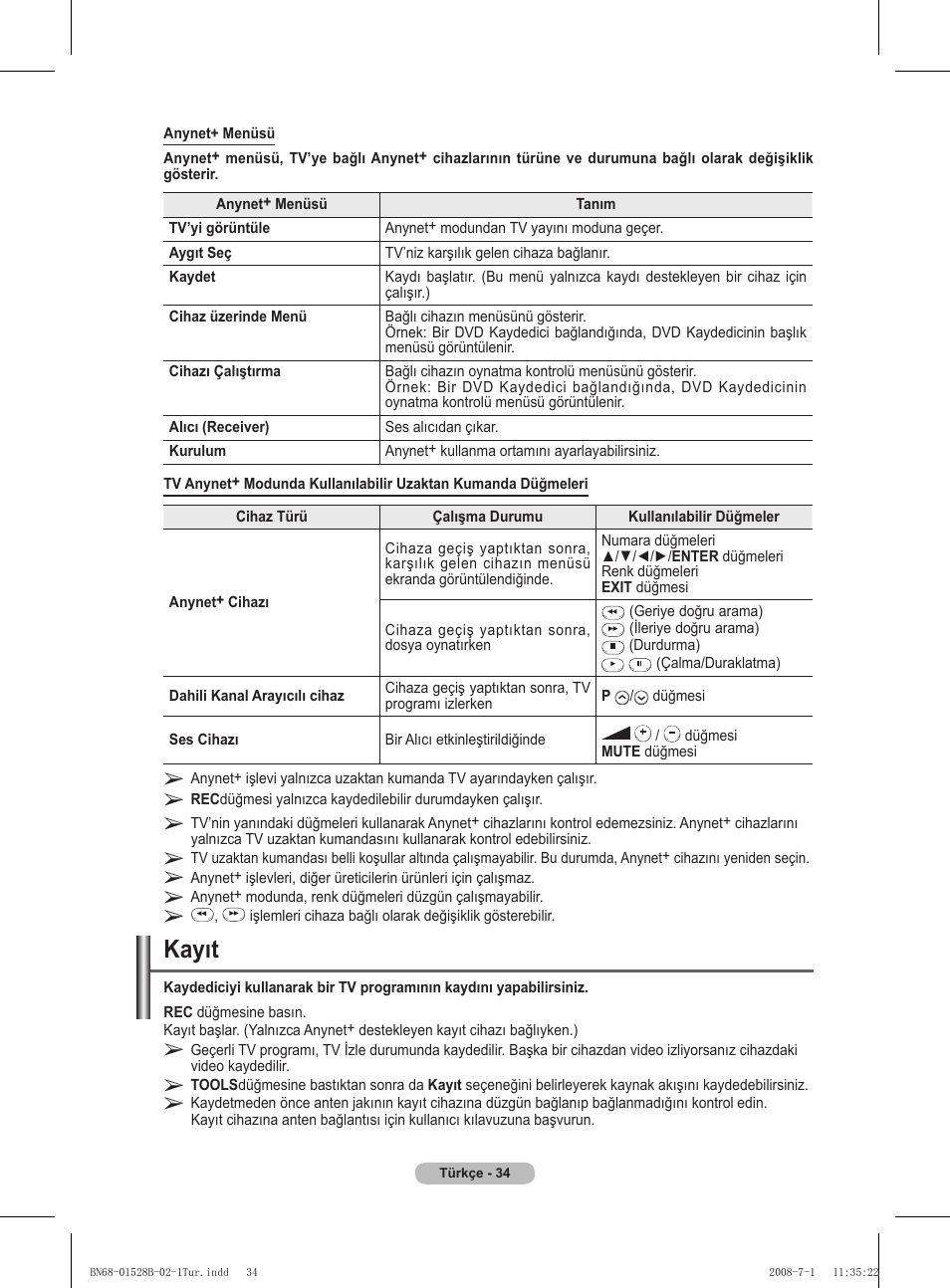 Kayıt | Samsung BN68-01528B-02 User Manual | Page 121 / 427