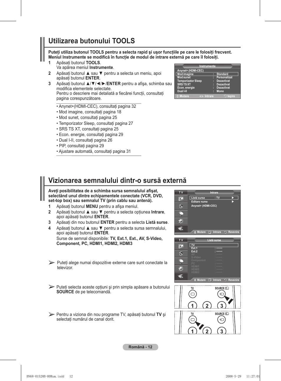 Vizionarea semnalului dintr-o sursă externă, Utilizarea butonului tools | Samsung BN68-01528B-02 User Manual | Page 142 / 427