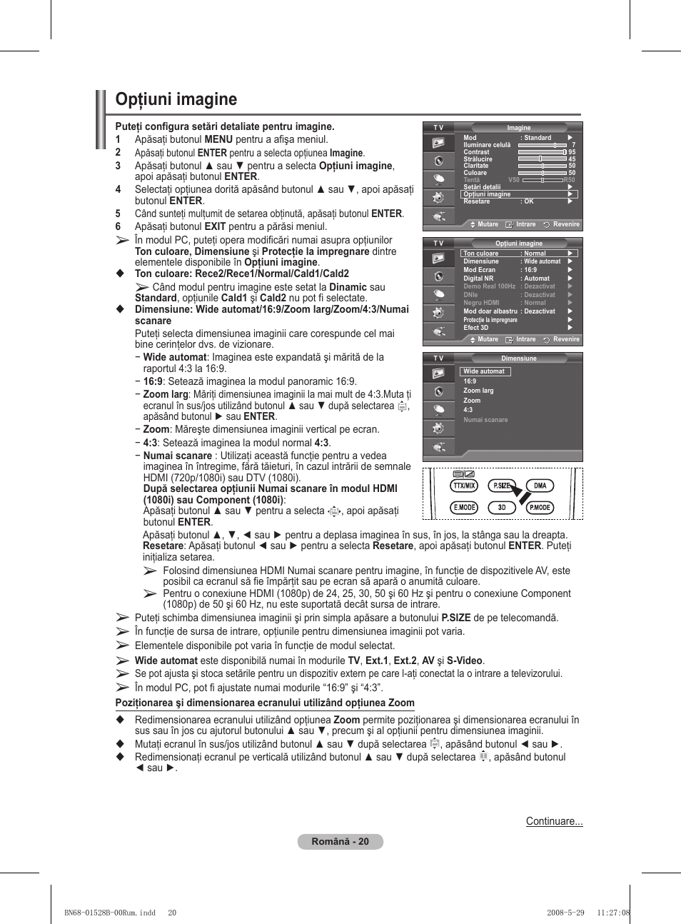 Opţiuni imagine | Samsung BN68-01528B-02 User Manual | Page 150 / 427