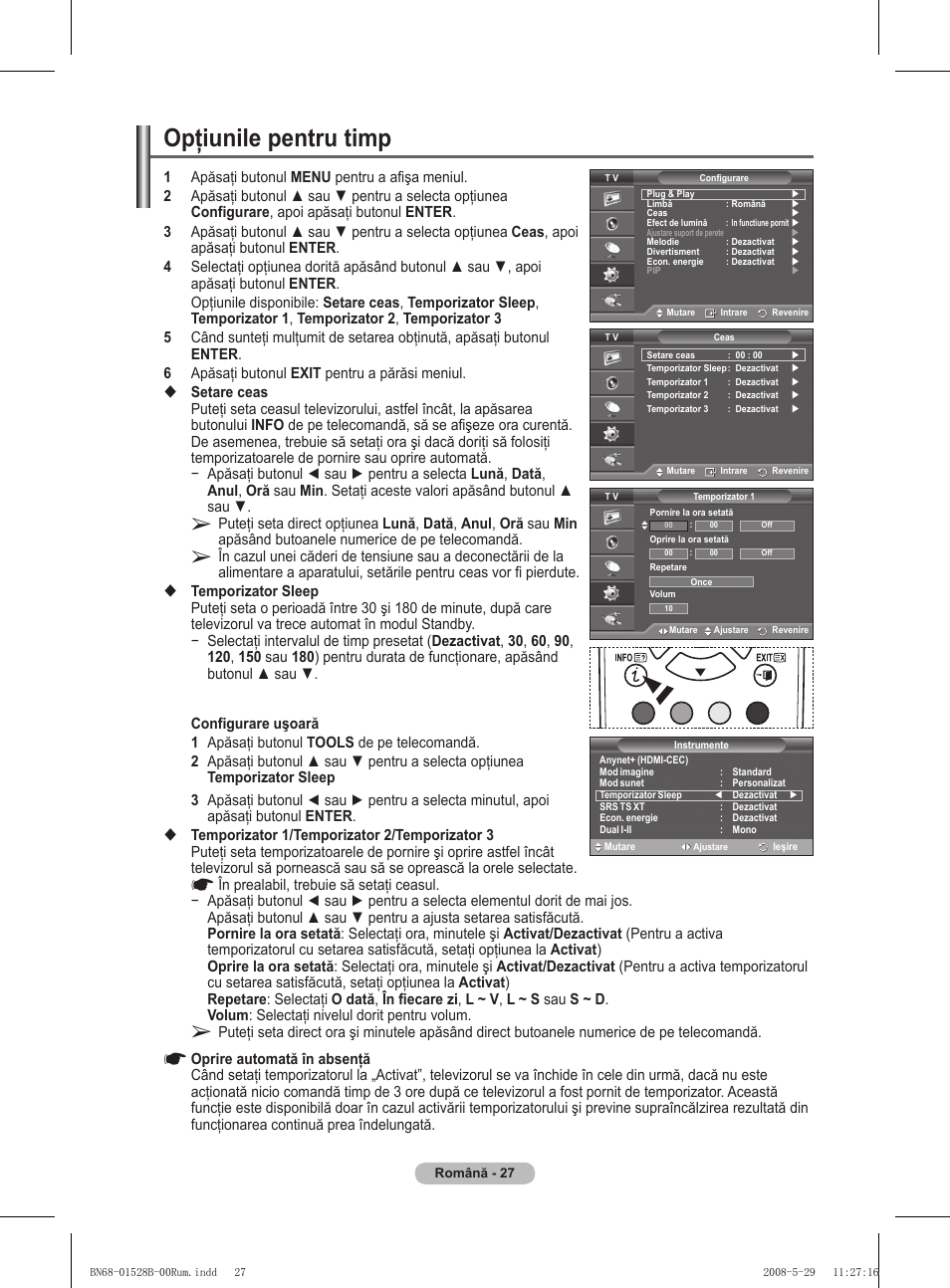 Opţiunile pentru timp | Samsung BN68-01528B-02 User Manual | Page 157 / 427