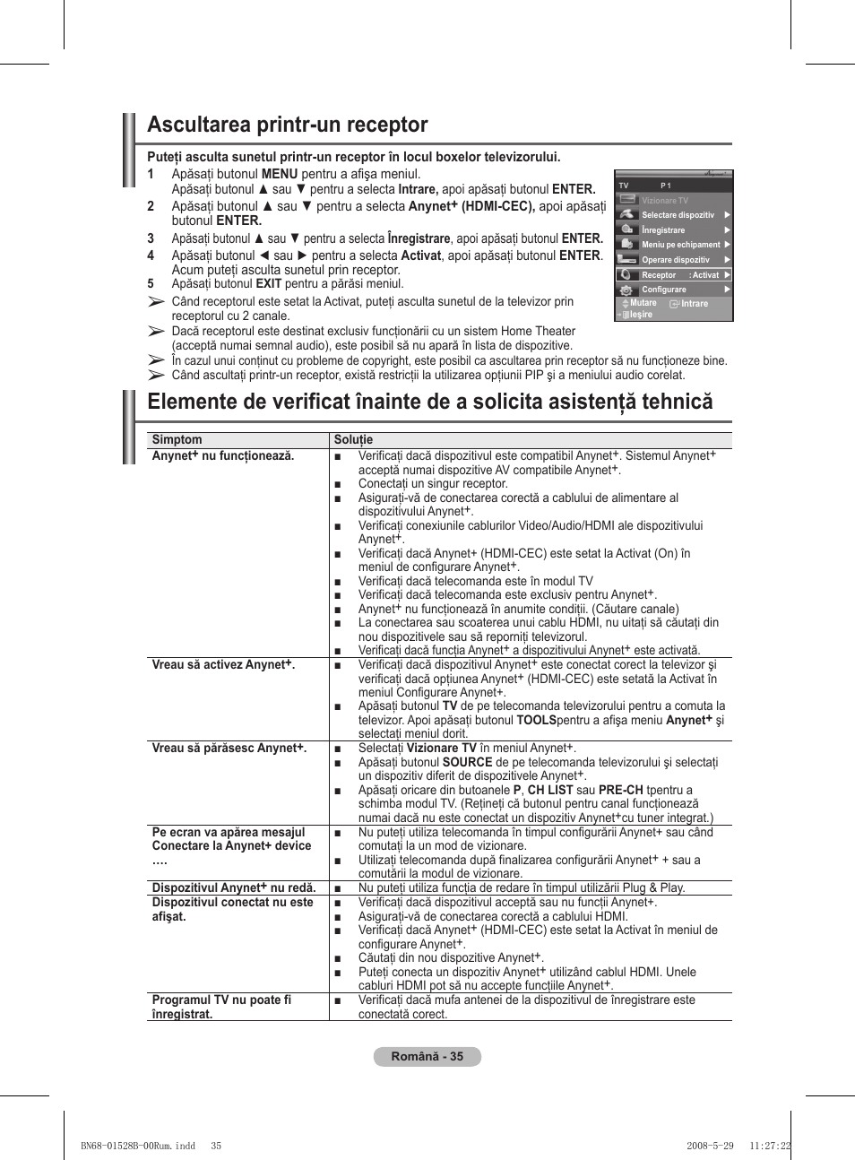 Ascultarea printr-un receptor | Samsung BN68-01528B-02 User Manual | Page 165 / 427