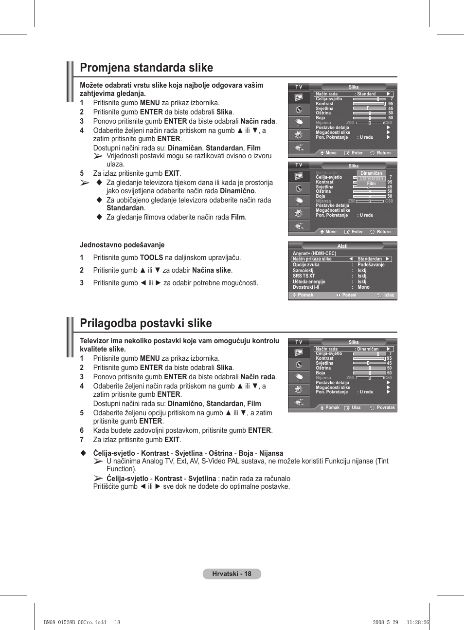 Prilagodba postavki slike, Promjena standarda slike | Samsung BN68-01528B-02 User Manual | Page 234 / 427