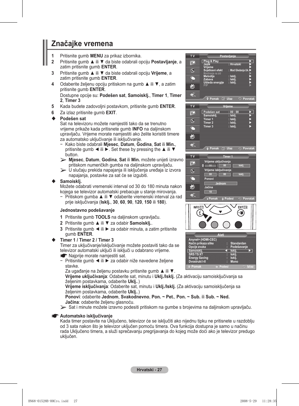 Značajke vremena | Samsung BN68-01528B-02 User Manual | Page 243 / 427