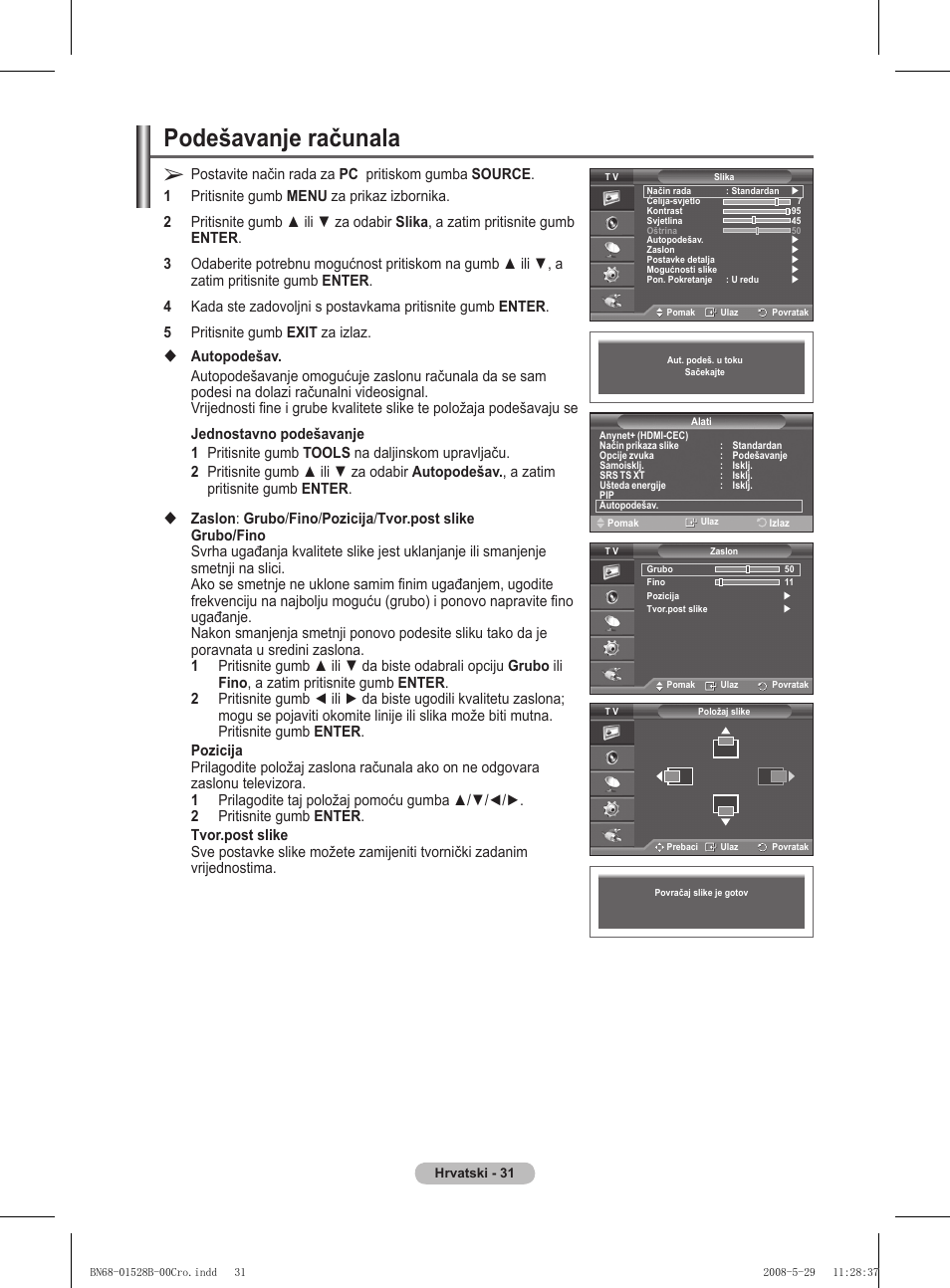 Podešavanje računala | Samsung BN68-01528B-02 User Manual | Page 247 / 427