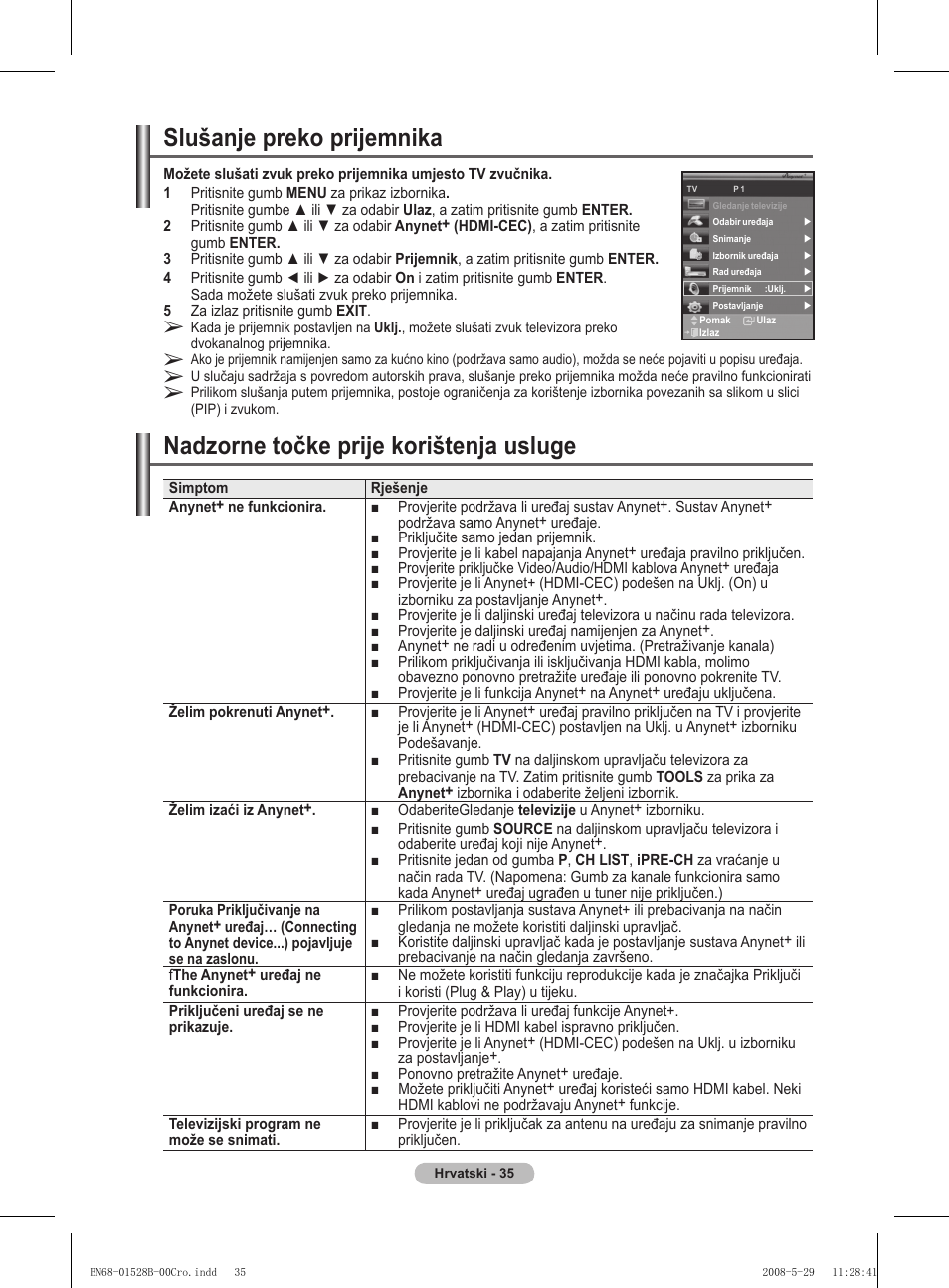 Slušanje preko prijemnika, Nadzorne točke prije korištenja usluge | Samsung BN68-01528B-02 User Manual | Page 251 / 427