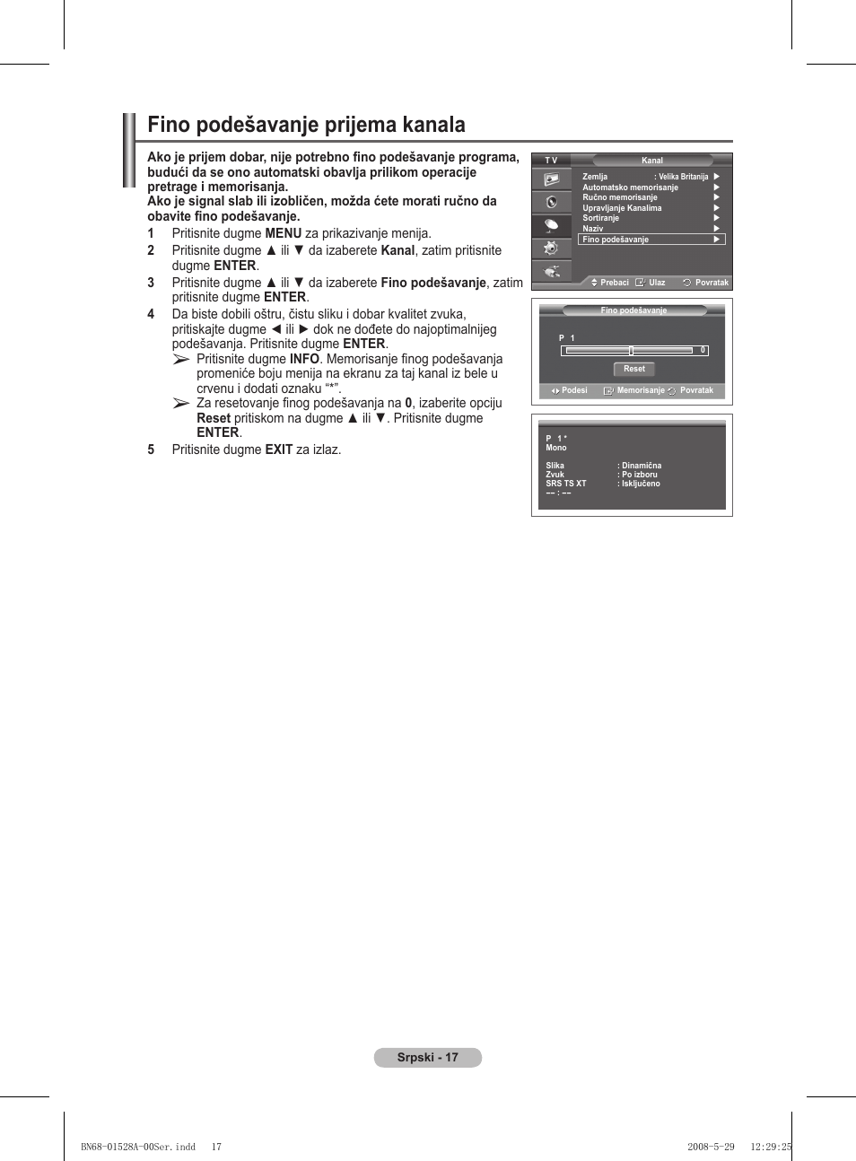 Fino podešavanje prijema kanala | Samsung BN68-01528B-02 User Manual | Page 275 / 427