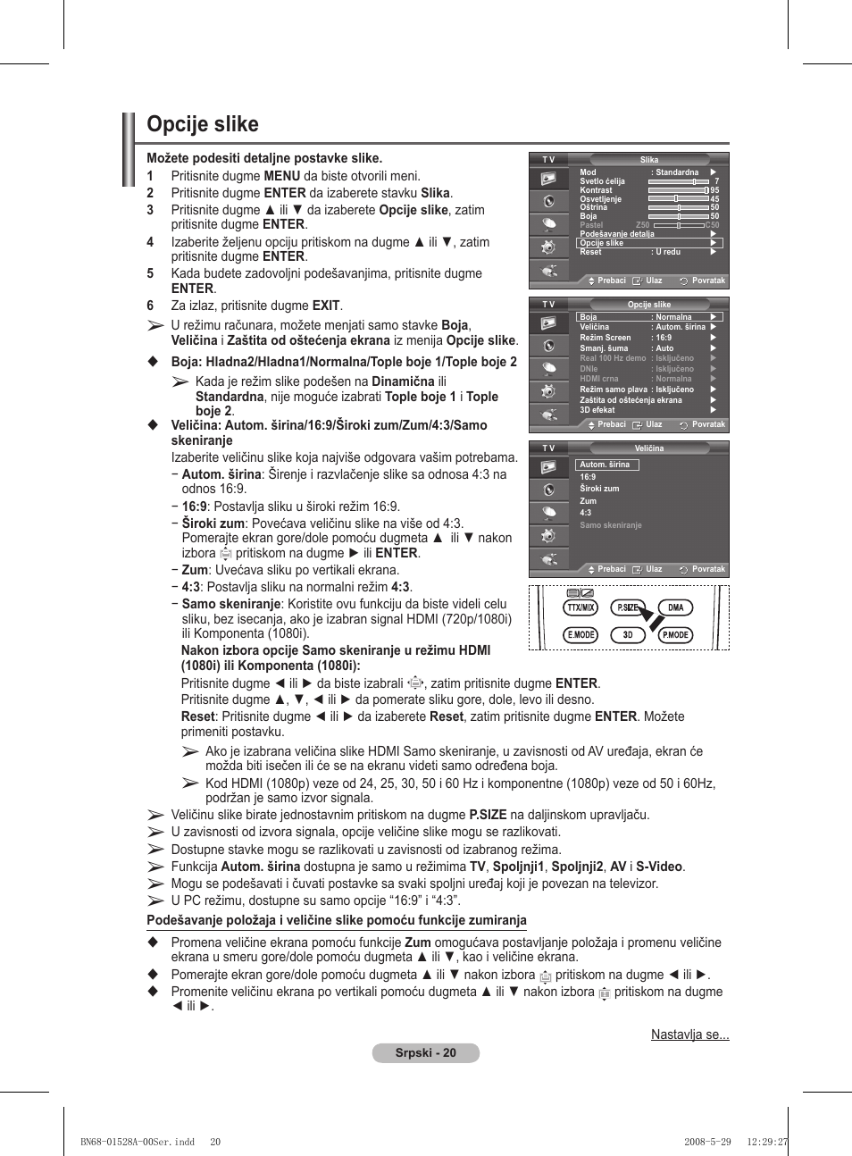 Opcije slike | Samsung BN68-01528B-02 User Manual | Page 278 / 427