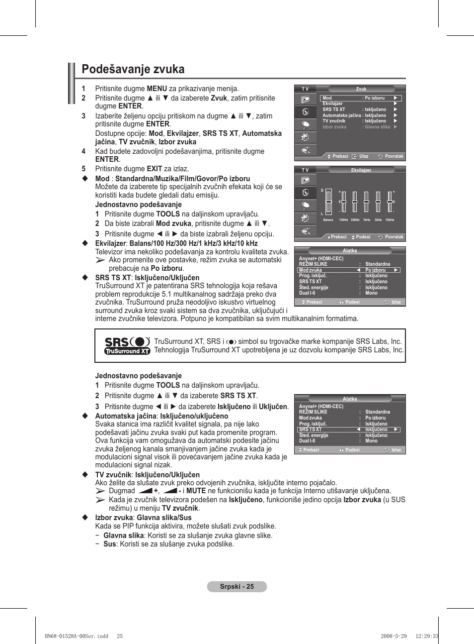 Podešavanje zvuka | Samsung BN68-01528B-02 User Manual | Page 283 / 427