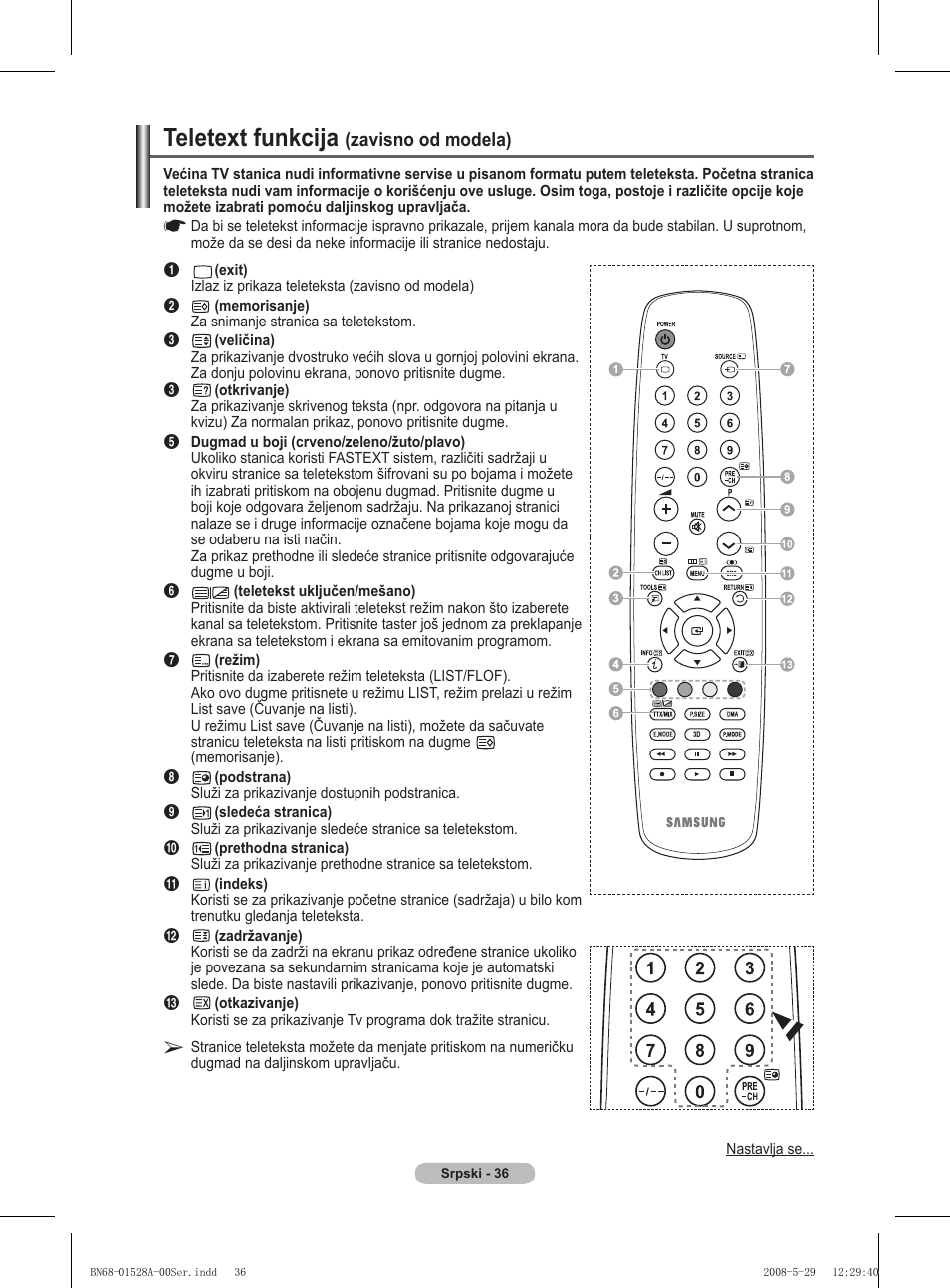 Teletext funkcija, Zavisno od modela) | Samsung BN68-01528B-02 User Manual | Page 294 / 427