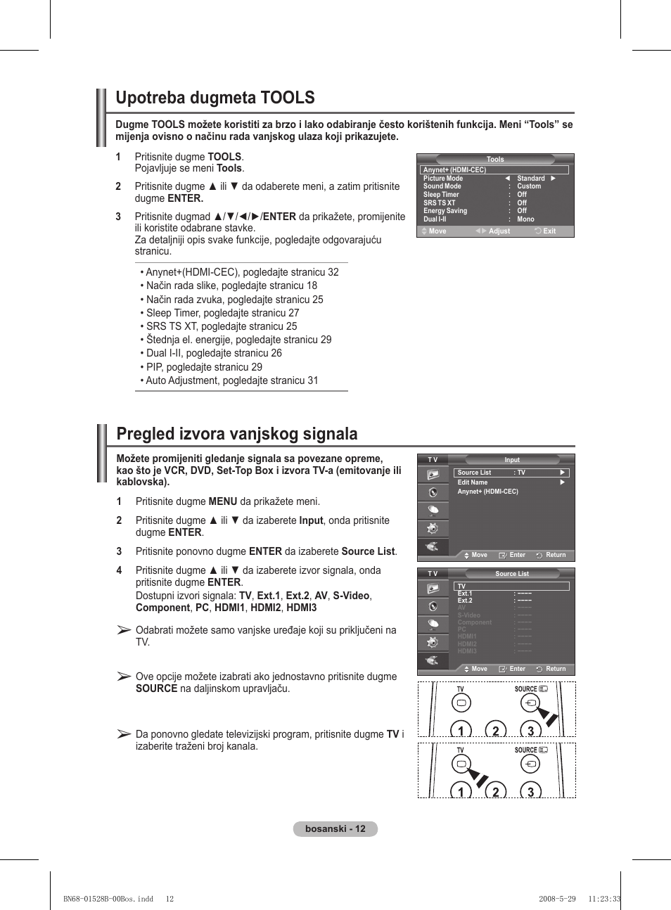 Pregled izvora vanjskog signala, Upotreba dugmeta tools | Samsung BN68-01528B-02 User Manual | Page 312 / 427