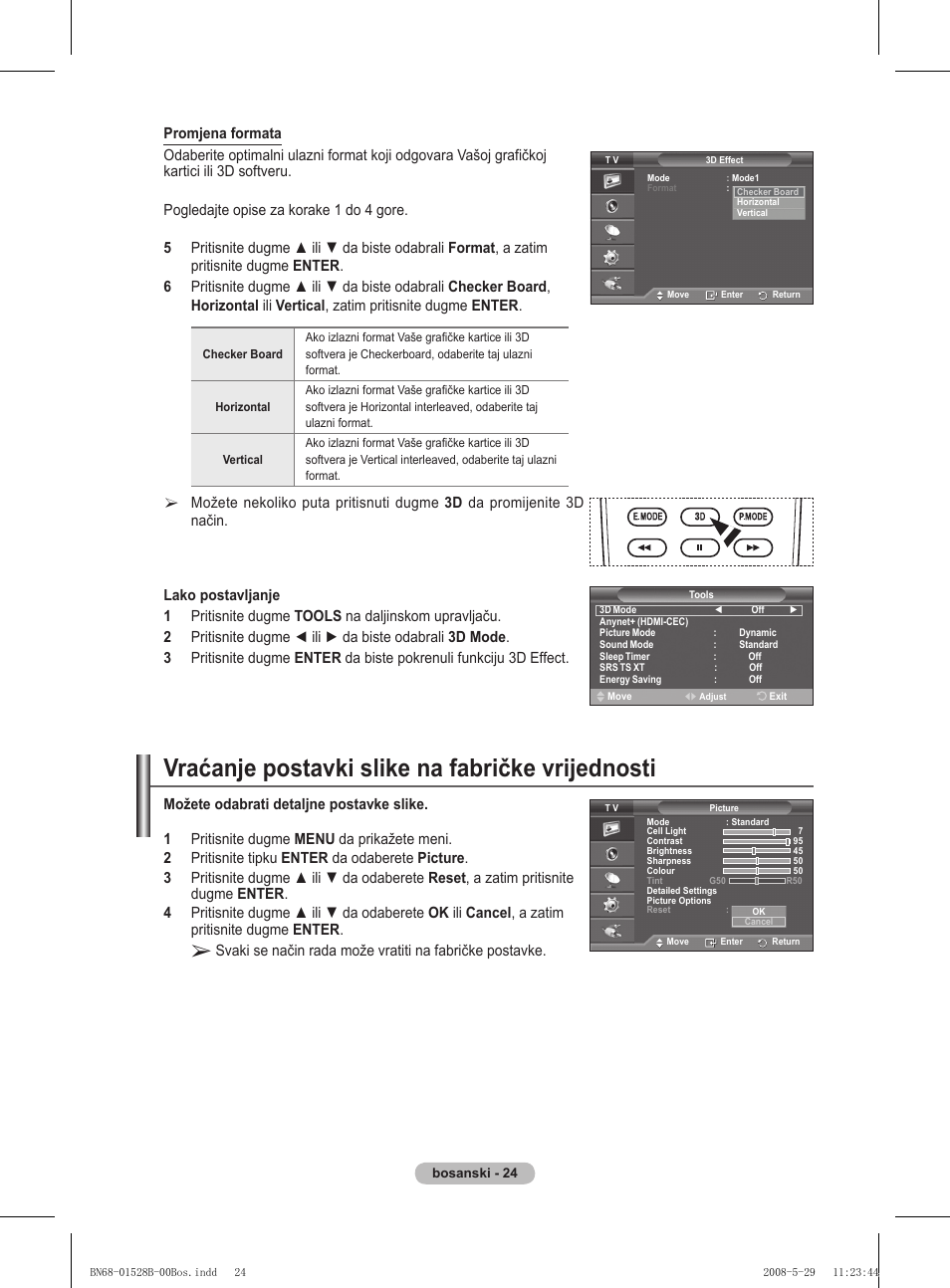 Vraćanje postavki slike na fabričke vrijednosti | Samsung BN68-01528B-02 User Manual | Page 324 / 427