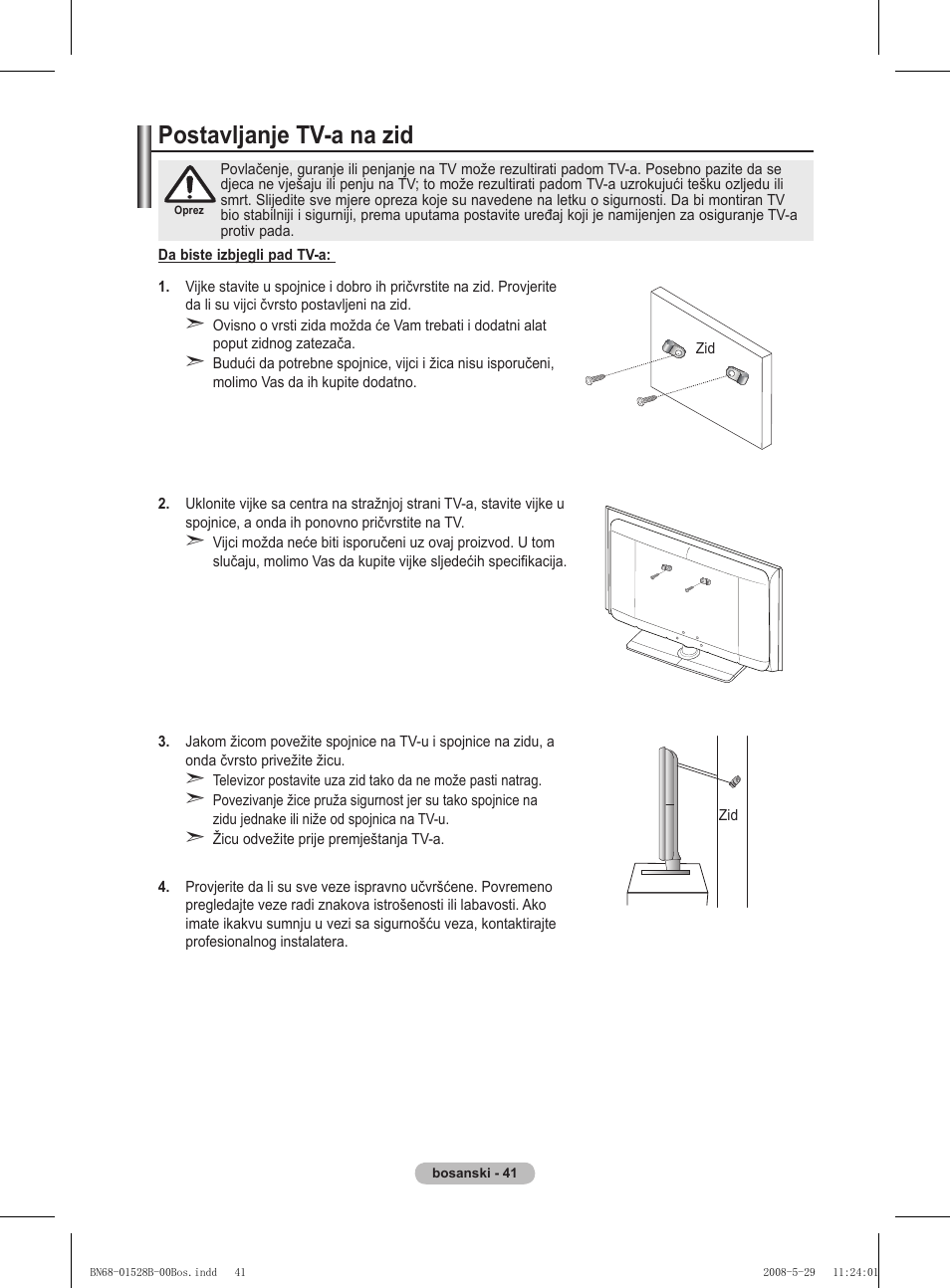 Postavljanje tv-a na zid | Samsung BN68-01528B-02 User Manual | Page 341 / 427