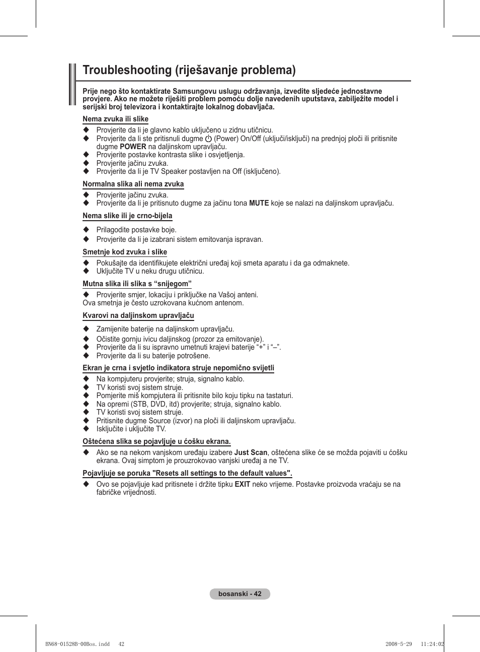 Troubleshooting (riješavanje problema) | Samsung BN68-01528B-02 User Manual | Page 342 / 427