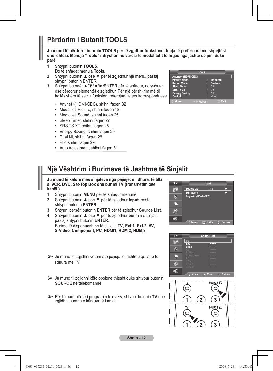 Një vështrim i burimeve të jashtme të sinjalit, Përdorim i butonit tools | Samsung BN68-01528B-02 User Manual | Page 354 / 427