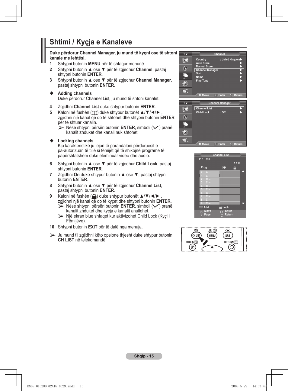 Shtimi / kyçja e kanaleve | Samsung BN68-01528B-02 User Manual | Page 357 / 427