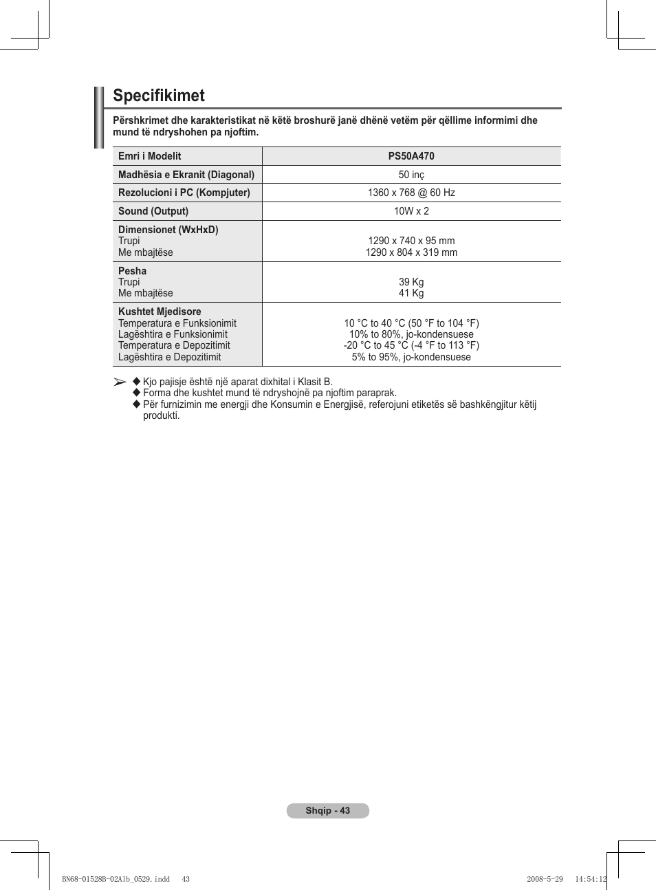 Specifikimet | Samsung BN68-01528B-02 User Manual | Page 385 / 427