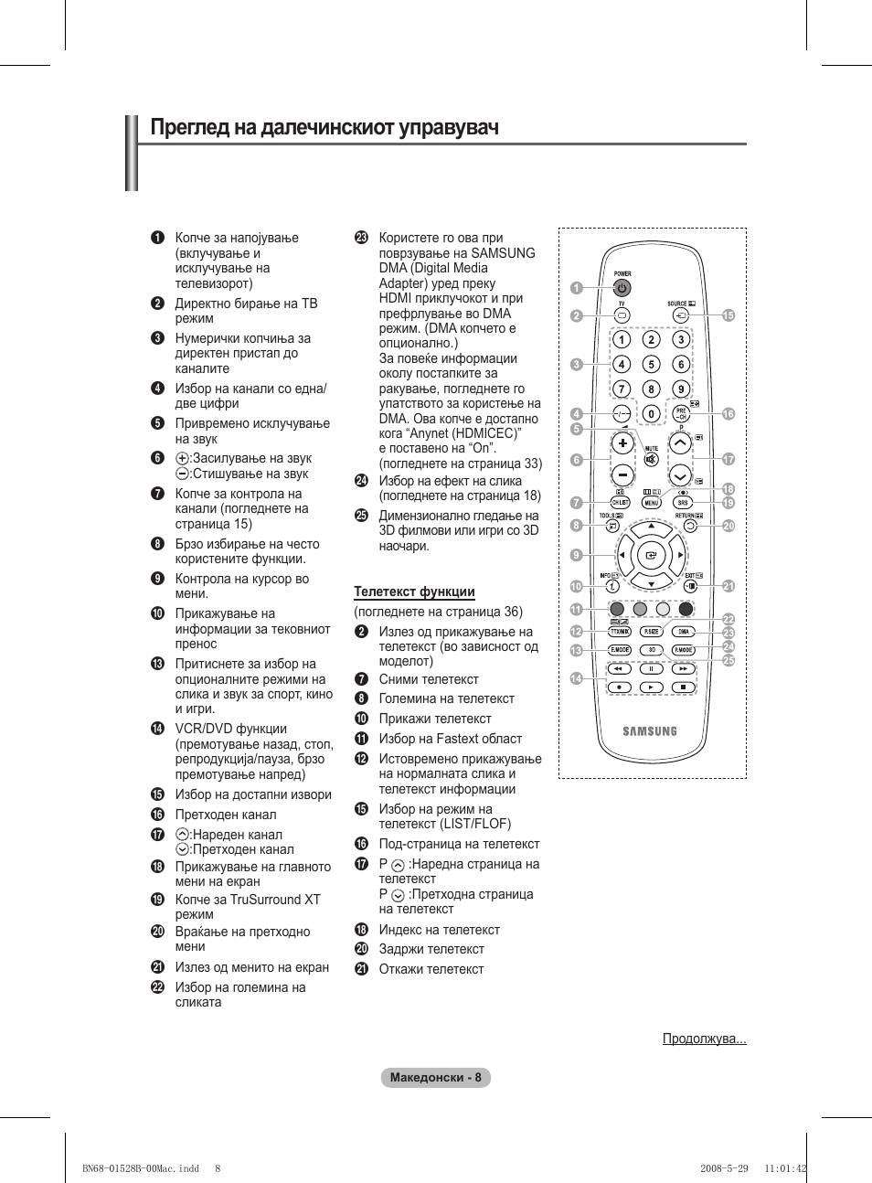 Преглед на далечинскиот управувач | Samsung BN68-01528B-02 User Manual | Page 392 / 427