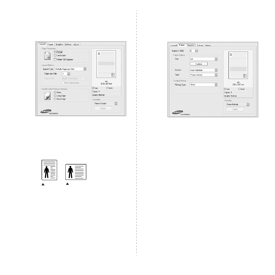Layout tab, Paper tab, Layout tab paper tab | Layout tab - paper tab | Samsung CLP-310N User Manual | Page 73 / 99