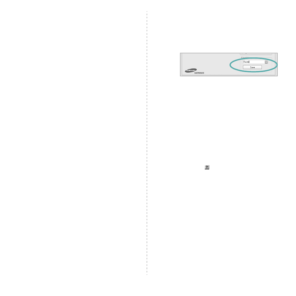About tab, Printer tab, Using a favorite setting | Using help, About tab - printer tab, Using a favorite setting - using help | Samsung CLP-310N User Manual | Page 76 / 99