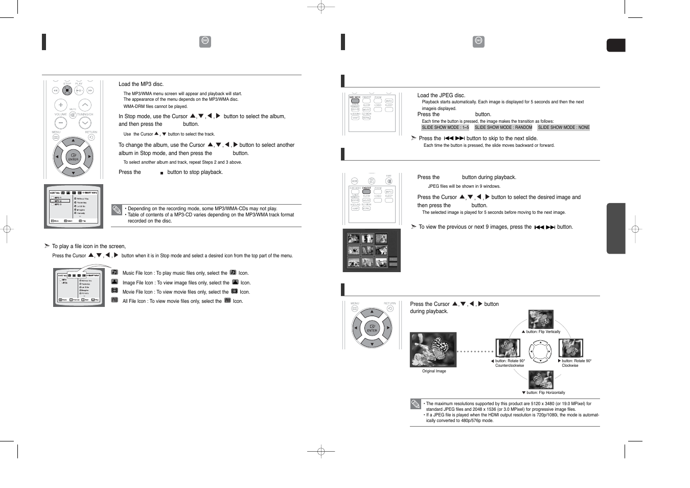 Mp3/wma-cd playback, Jpeg file playback | Samsung HT-X200 User Manual | Page 13 / 30