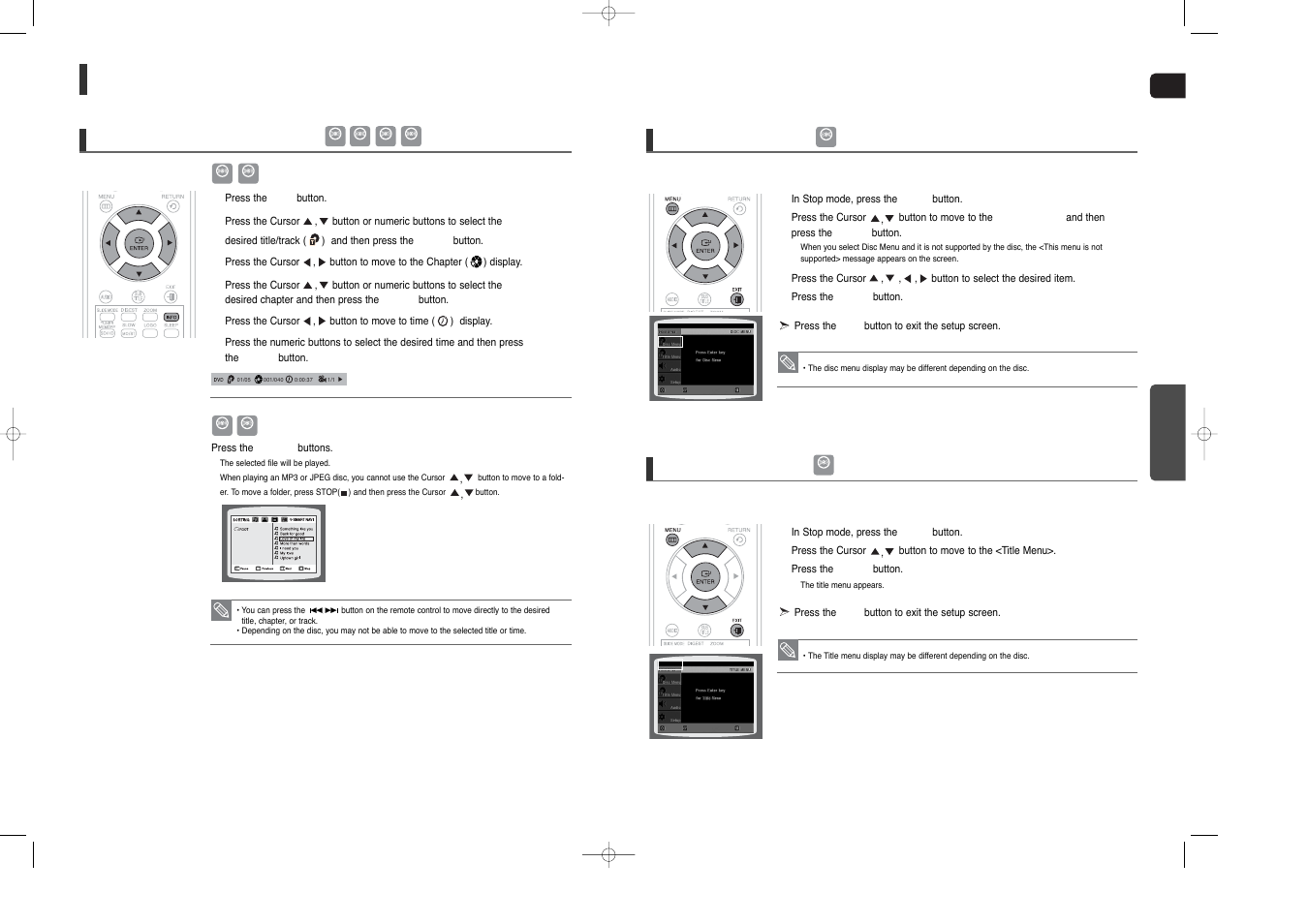 Using the playback function, Con’t), Moving directly to a scene/song 1 | Using the disc menu using the title menu | Samsung HT-X200 User Manual | Page 19 / 30