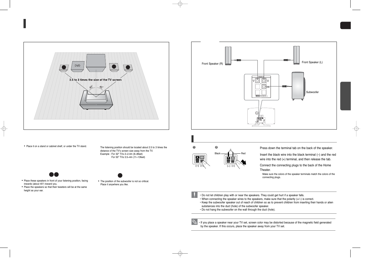 Connecting the speakers | Samsung HT-X200 User Manual | Page 7 / 30