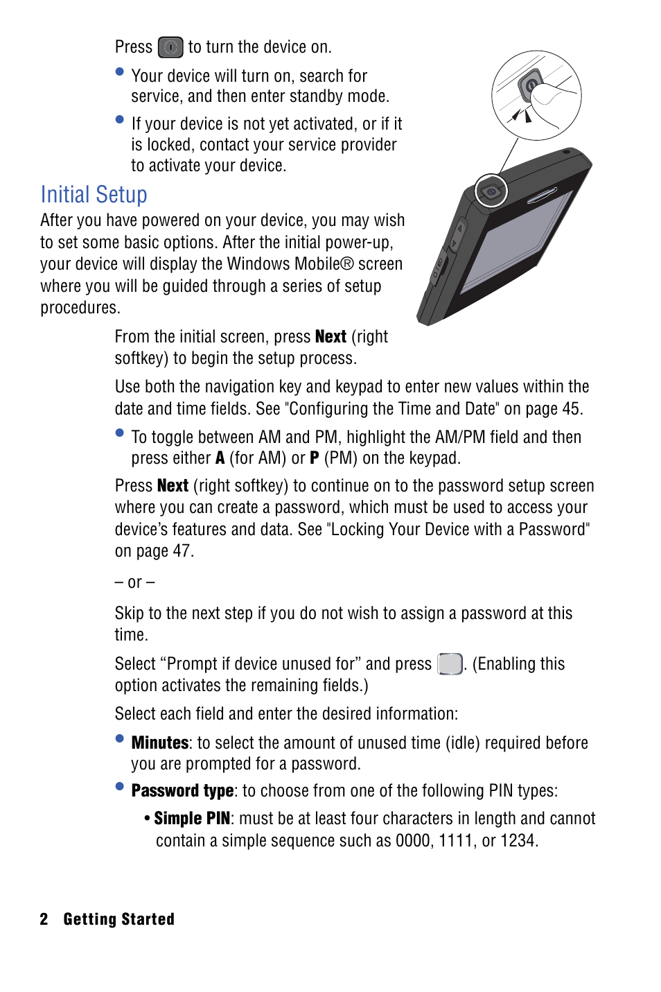 Initial setup | Samsung SPH-I325 User Manual | Page 10 / 164