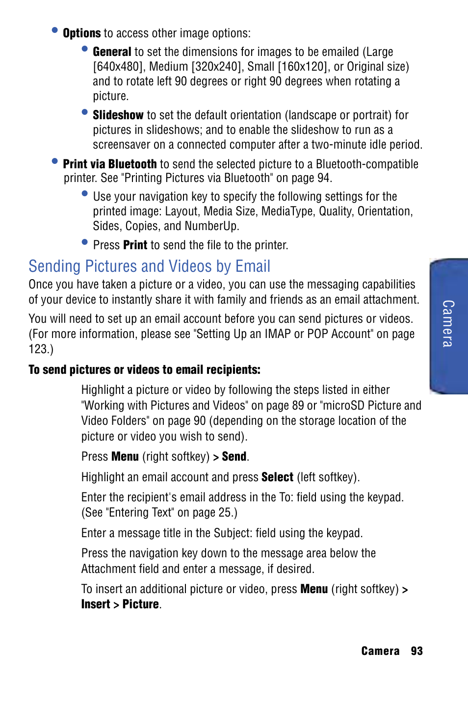 Sending pictures and videos by email | Samsung SPH-I325 User Manual | Page 101 / 164
